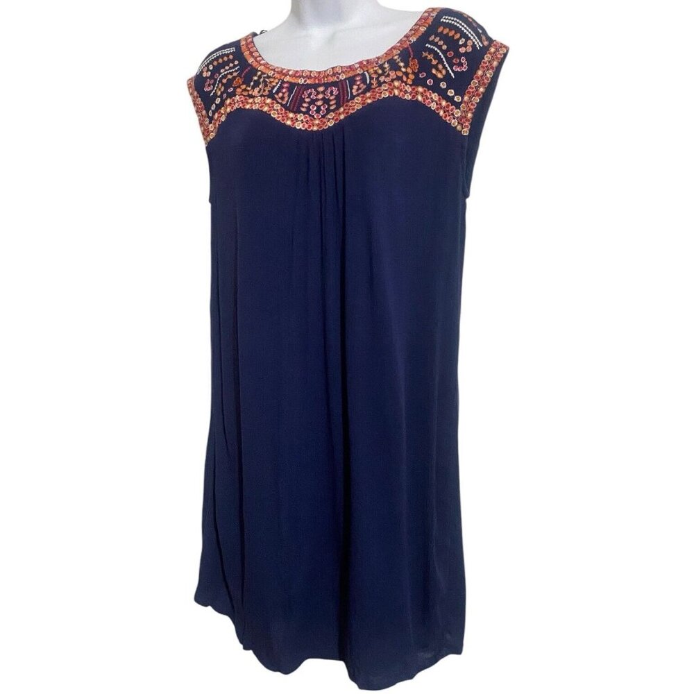 Skies Are Blue Boho‎ Embroidered Women's Sleeveless Tunic Top Mini Dress Crepe